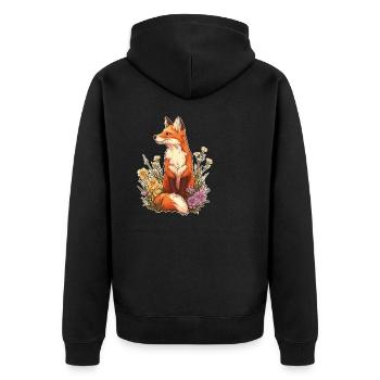 Fuchs mit Blumen und Blüten - Unisex Premium Bio Zip Hoodie - Schwarz - Hinten - Nico (187cm)