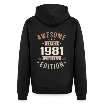 Original 1981 Jahrgang Vintage Geburtstag 1981 - Unisex Premium Bio Zip Hoodie - Schwarz - Hinten - Nico (187cm)