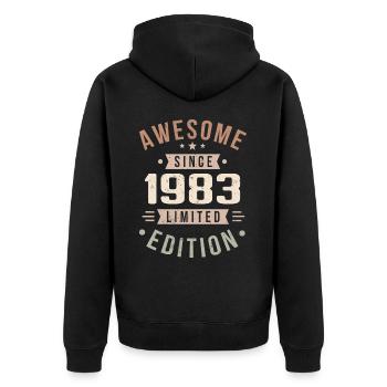 Original 1983 Jahrgang Vintage Geburtstag 1983 - Unisex Premium Bio Zip Hoodie - Schwarz - Hinten - Nico (187cm)