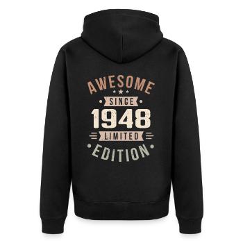 Original 1948 Jahrgang Vintage Geburtstag 1948 - Unisex Premium Bio Zip Hoodie - Schwarz - Hinten - Nico (187cm)