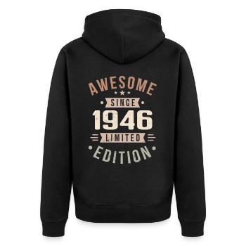 Original 1946 Jahrgang Vintage Geburtstag 1946 - Unisex Premium Bio Zip Hoodie - Schwarz - Hinten - Nico (187cm)
