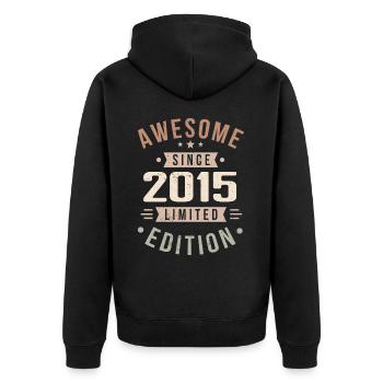 Original 2015 Vintage Vintage Birthday 2015 - Unisex Premium Organic Zip Hoodie - black - Back - Nico (187cm)