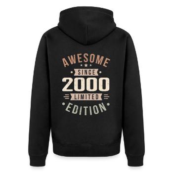 Original 2000 Jahrgang Vintage Geburtstag 2000 - Unisex Premium Bio Zip Hoodie - Schwarz - Hinten - Nico (187cm)