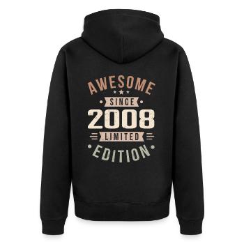 Original 2008 Jahrgang Vintage Geburtstag 2008 - Unisex Premium Bio Zip Hoodie - Schwarz - Hinten - Nico (187cm)
