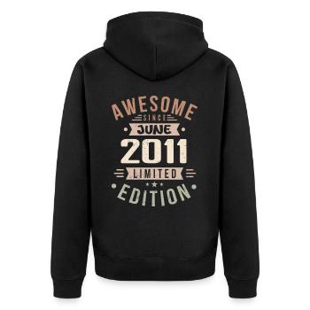 Juni 2011 Geburtstag Juni 2011 Geschenk Juni 2011 - Unisex Premium Bio Zip Hoodie - Schwarz - Hinten - Nico (187cm)