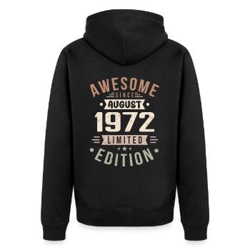 August 1972 Geburtstag im August 1972 Vintage 1972 - Unisex Premium Bio Zip Hoodie - Schwarz - Hinten - Nico (187cm)