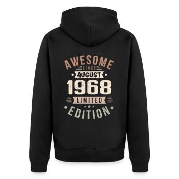 August 1968 Geburtstag im August 1968 Vintage 1968 - Unisex Premium Bio Zip Hoodie - Schwarz - Hinten - Nico (187cm)