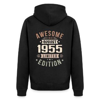 August 1955 Geburtstag im August 1955 Vintage 1955 - Unisex Premium Bio Zip Hoodie - Schwarz - Hinten - Nico (187cm)