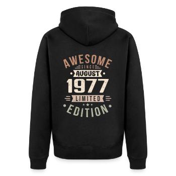 Août 1977 Anniversaire en Août 1977 Millésime 1977 - Veste à capuche bio Premium Unisexe - noir - Dos - Nico (187cm)