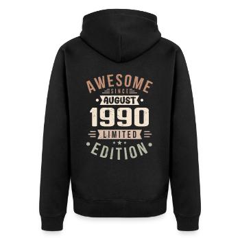 August 1990 Geburtstag im August 1990 Vintage 1990 - Unisex Premium Bio Zip Hoodie - Schwarz - Hinten - Nico (187cm)