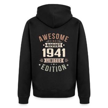 August 1941 Geburtstag im August 1941 Vintage 1941 - Unisex Premium Bio Zip Hoodie - Schwarz - Hinten - Nico (187cm)