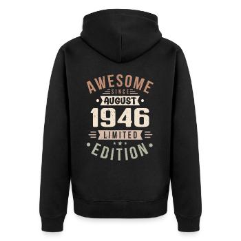 August 1946 Geburtstag im August 1946 Vintage 1946 - Unisex Premium Bio Zip Hoodie - Schwarz - Hinten - Nico (187cm)