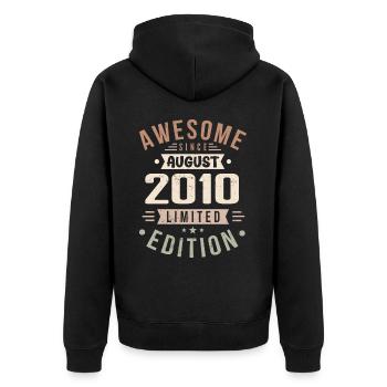 August 2010 Geburtstag im August 2010 Vintage 2010 - Unisex Premium Bio Zip Hoodie - Schwarz - Hinten - Nico (187cm)