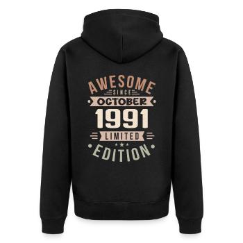 Légende Depuis Octobre 1991 Anniversaire Octobre 1991 - Veste à capuche bio Premium Unisexe - noir - Dos - Nico (187cm)