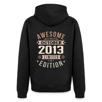 Légende depuis Octobre 2013 Anniversaire Octobre 2013 - Veste à capuche bio Premium Unisexe - noir - Dos - Nico (187cm)