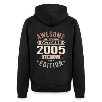 Légende depuis Octobre 2005 Anniversaire Octobre 2005 - Veste à capuche bio Premium Unisexe - noir - Dos - Nico (187cm)