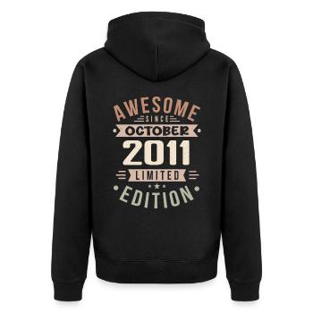 Légende depuis Octobre 2011 Anniversaire Octobre 2011 - Veste à capuche bio Premium Unisexe - noir - Dos - Nico (187cm)
