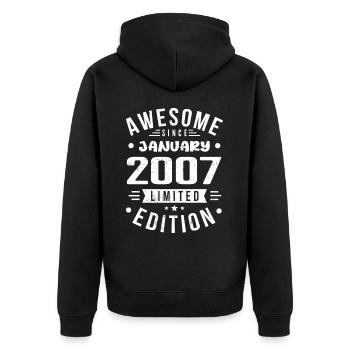 Januar 2007 - Geburtstag Januar 2007 I Januar 2007 - Unisex Premium Bio Zip Hoodie - Schwarz - Hinten - Nico (187cm)