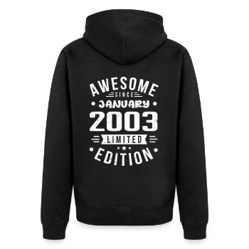 January 2003 - Birthday January 2003 I January 2003 - Unisex Premium Organic Zip Hoodie - black - Back - Nico (187cm)