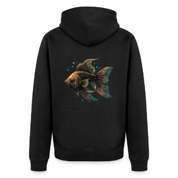 Brauner Fisch - Unisex Premium Bio Zip Hoodie - Schwarz - Hinten - Nico (187cm)