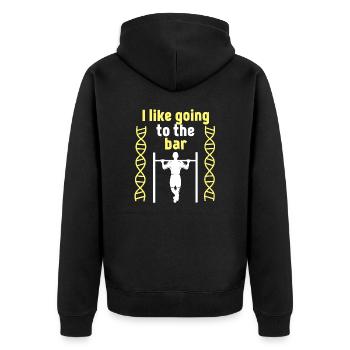 Ich gehe gerne in die Bar : Fitness Calisthenics Pul - Unisex Premium Bio Zip Hoodie - Schwarz - Hinten - Nico (187cm)