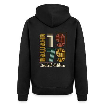 Vintage Made In 1979 45 Years Of Being Awesome - Unisex Premium Bio Zip Hoodie - Schwarz - Hinten - Nico (187cm)