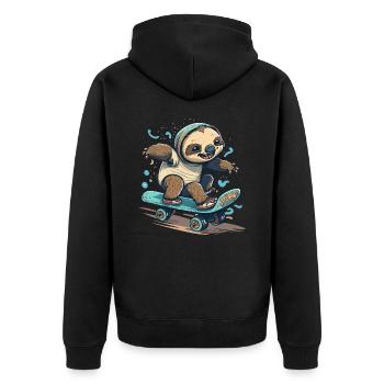 Faultier Skateboarder - Unisex Premium Bio Zip Hoodie - Schwarz - Hinten - Nico (187cm)