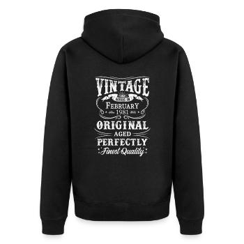 Vintage Made In 1981 Baujahr Februar 1981 Geboren - Unisex Premium Bio Zip Hoodie - Schwarz - Hinten - Nico (187cm)