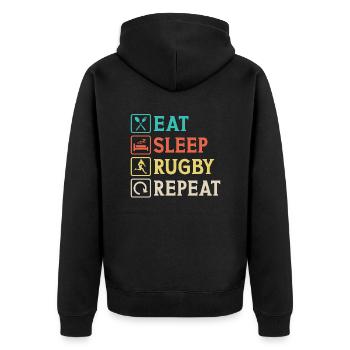 Eat Sleep Rugby Repeat t-shirt - Unisex Premium Organic Zip Hoodie - black - Back - Nico (187cm)