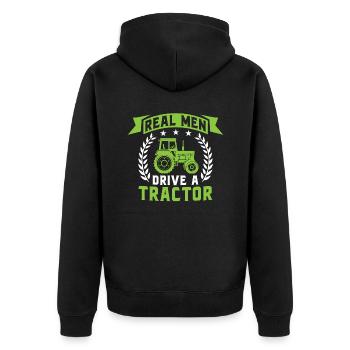 real men drive a tractor gift for farmer - Unisex Premium Organic Zip Hoodie - black - Back - Nico (187cm)