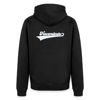 TRAVEMÜNDE URLAUB OSTSEE - Unisex Premium Bio Zip Hoodie - Schwarz - Hinten - Nico (187cm)