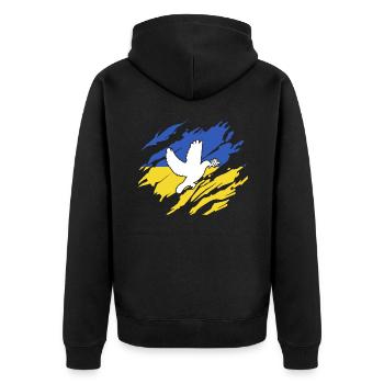 Friedenstaube Ukraine - Unisex Premium Bio Zip Hoodie - Schwarz - Hinten - Nico (187cm)