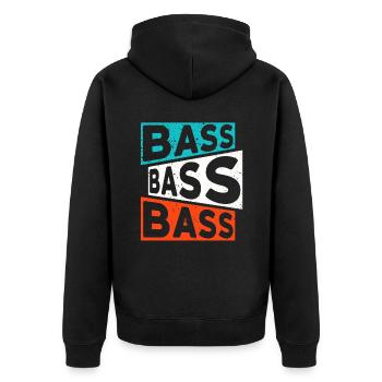BASS BASS BASS DJ/Rave/Party/Club/Festival - Unisex Premium Bio Zip Hoodie - Schwarz - Hinten - Nico (187cm)
