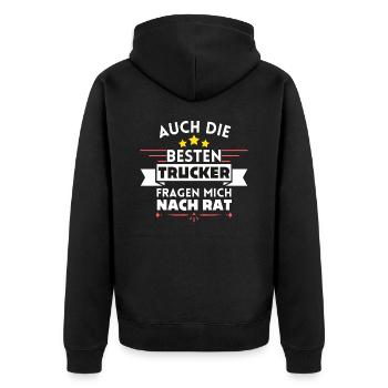 Auch die Besten Trucker fragen mich nach Rat - Unisex Premium Bio Zip Hoodie - Schwarz - Hinten - Nico (187cm)