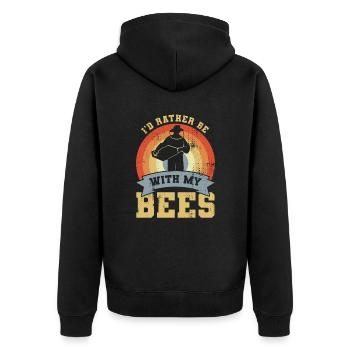 Ich wäre lieber bei meinen Bienen - Unisex Premium Bio Zip Hoodie - Schwarz - Hinten - Nico (187cm)