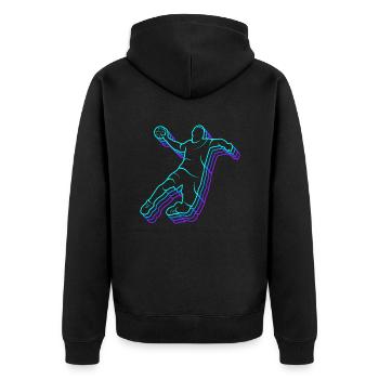 Handballer Handballspieler Herren Handball Jungen - Unisex Premium Bio Zip Hoodie - Schwarz - Hinten - Nico (187cm)