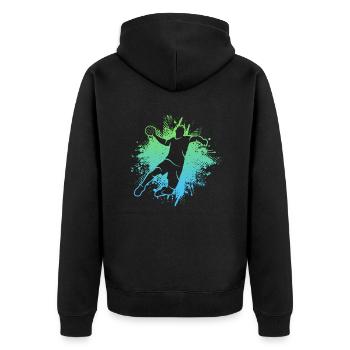 Handballer Handballspieler Kinder Jungen Handball - Unisex Premium Bio Zip Hoodie - Schwarz - Hinten - Nico (187cm)