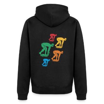 Schwimmen Schwimmer Mädchen Jungen Schwimm Kinder - Unisex Premium Bio Zip Hoodie - Schwarz - Hinten - Nico (187cm)