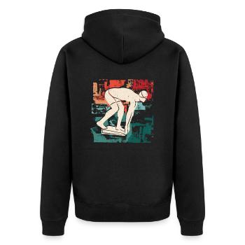 Schwimmer Schwimmen Kinder Jungen Herren Schwimm - Unisex Premium Bio Zip Hoodie - Schwarz - Hinten - Nico (187cm)