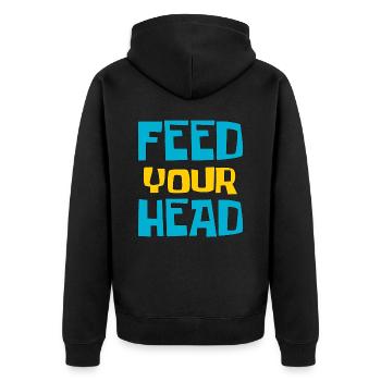Feed your head - füttere Deinen Kopf - Unisex Premium Organic Zip Hoodie - black - Back - Nico (187cm)