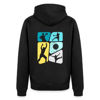 Handball Spieler Kinder Jungen Handballer - Unisex Premium Bio Zip Hoodie - Schwarz - Hinten - Nico (187cm)