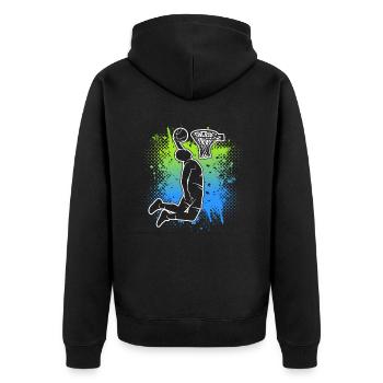 Basketball Jungen Kinder Basketballspieler Herren - Unisex Premium Bio Zip Hoodie - Schwarz - Hinten - Nico (187cm)