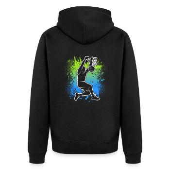 Basketball Jungen Kinder Basketballer Herren - Unisex Premium Bio Zip Hoodie - Schwarz - Hinten - Nico (187cm)