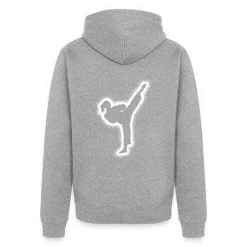 Taekwondo Kampfsport Kinder Mädchen Damen Karate - Unisex Premium Bio Zip Hoodie - Grau meliert - Hinten - Nico (187cm)
