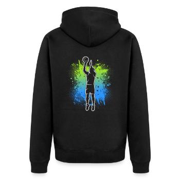 Basketball Kinder Jungen Basketballspieler Herren - Unisex Premium Bio Zip Hoodie - Schwarz - Hinten - Nico (187cm)