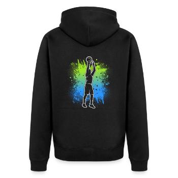 Basketball Kinder Herren Basketballspieler Jungen - Unisex Premium Bio Zip Hoodie - Schwarz - Hinten - Nico (187cm)