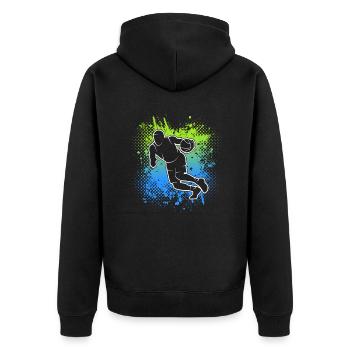 Basketball Dribbling Herren Kinder Basketballer - Unisex Premium Bio Zip Hoodie - Schwarz - Hinten - Nico (187cm)