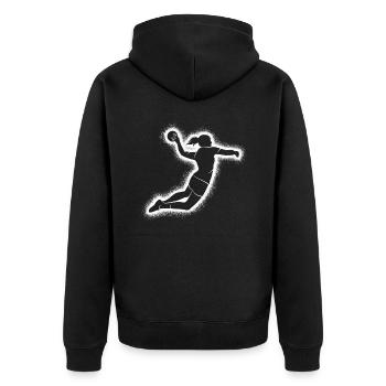 Handball Handballspieler Damen Kinder Handballerin - Unisex Premium Bio Zip Hoodie - Schwarz - Hinten - Nico (187cm)
