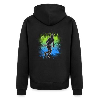 Feldhockey Hockey Herren Jungen Hockeyspieler - Unisex Premium Bio Zip Hoodie - Schwarz - Hinten - Nico (187cm)