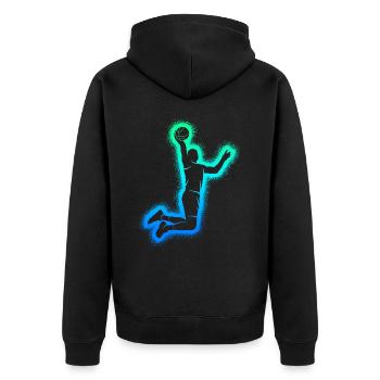 Basketballer Kinder Herren Basketball Jungen - Unisex Premium Bio Zip Hoodie - Schwarz - Hinten - Nico (187cm)